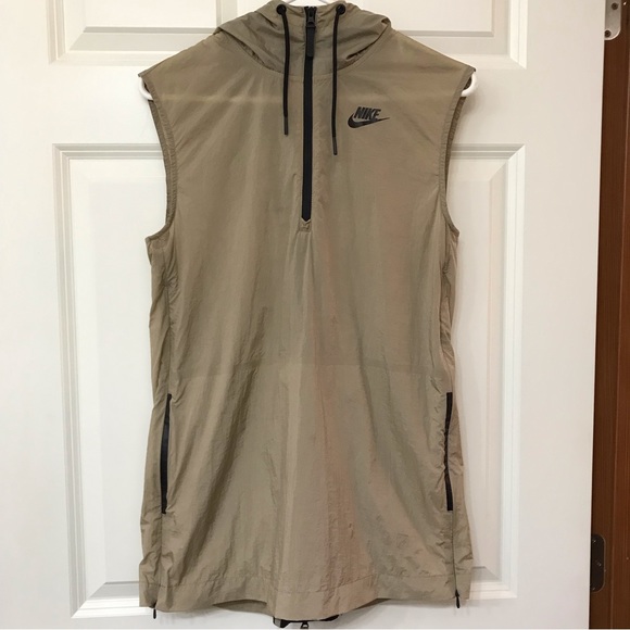 Nike Jackets & Blazers - Nike Hooded Vest Windbreaker Sleeveless Jacket Pullover Vented Tan Small